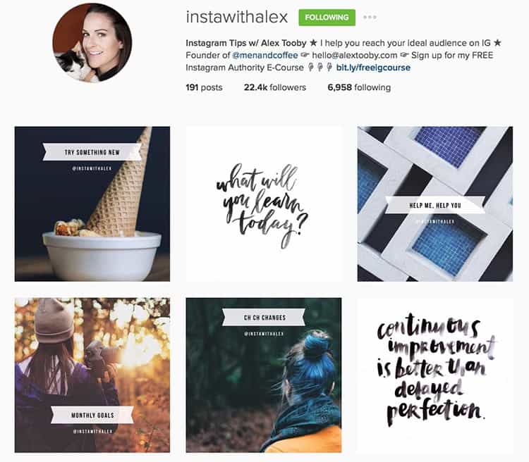 Instawithalex provides a lot of value to her followers by sharing Instagram tips and news.